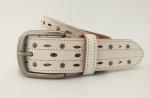 Anti Silver Buckle Mens White Leather Belt , White Studded Belt 3.7cm Width