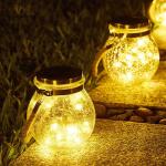 Crackle LED Solar Lights Patio Glass Hanging Lights Wishing Christmas Mason Jar