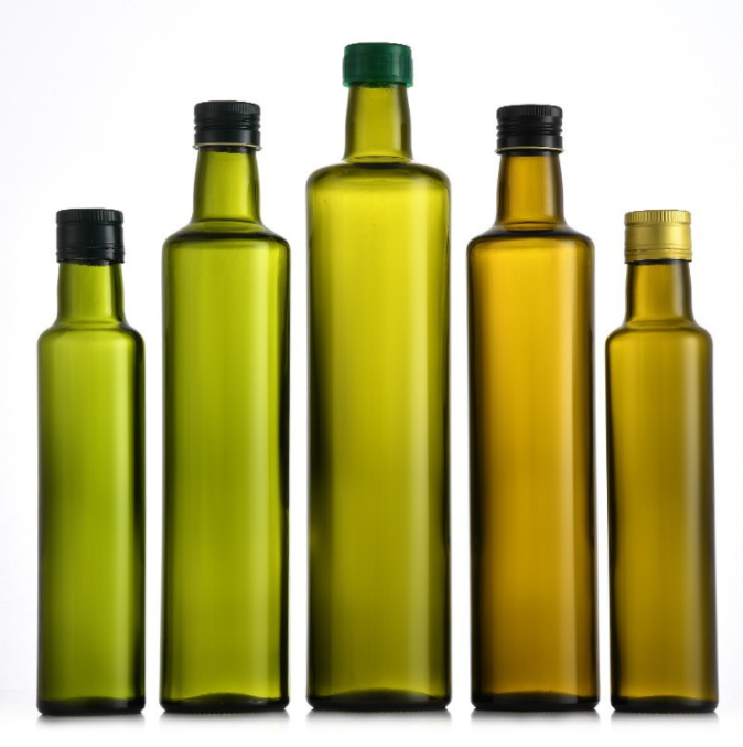 Body Material Glass Olive Oil Bottle Dark Green Round Oil Glass Bottle with Metal Lid