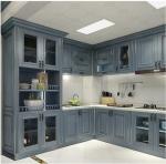 Modern Modular Kitchen Cabinets With Glass Door Upper Cabinet And Light Blue