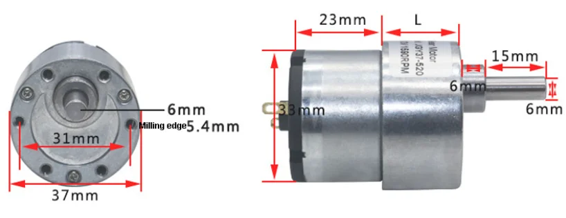 JGB37-520 Diy Engine Dinamo High Torque Gear Box Electric Motor Dc 7Rpm To 960 Rpm Metal Gearbox Dc Motor Voltage Dc 6V