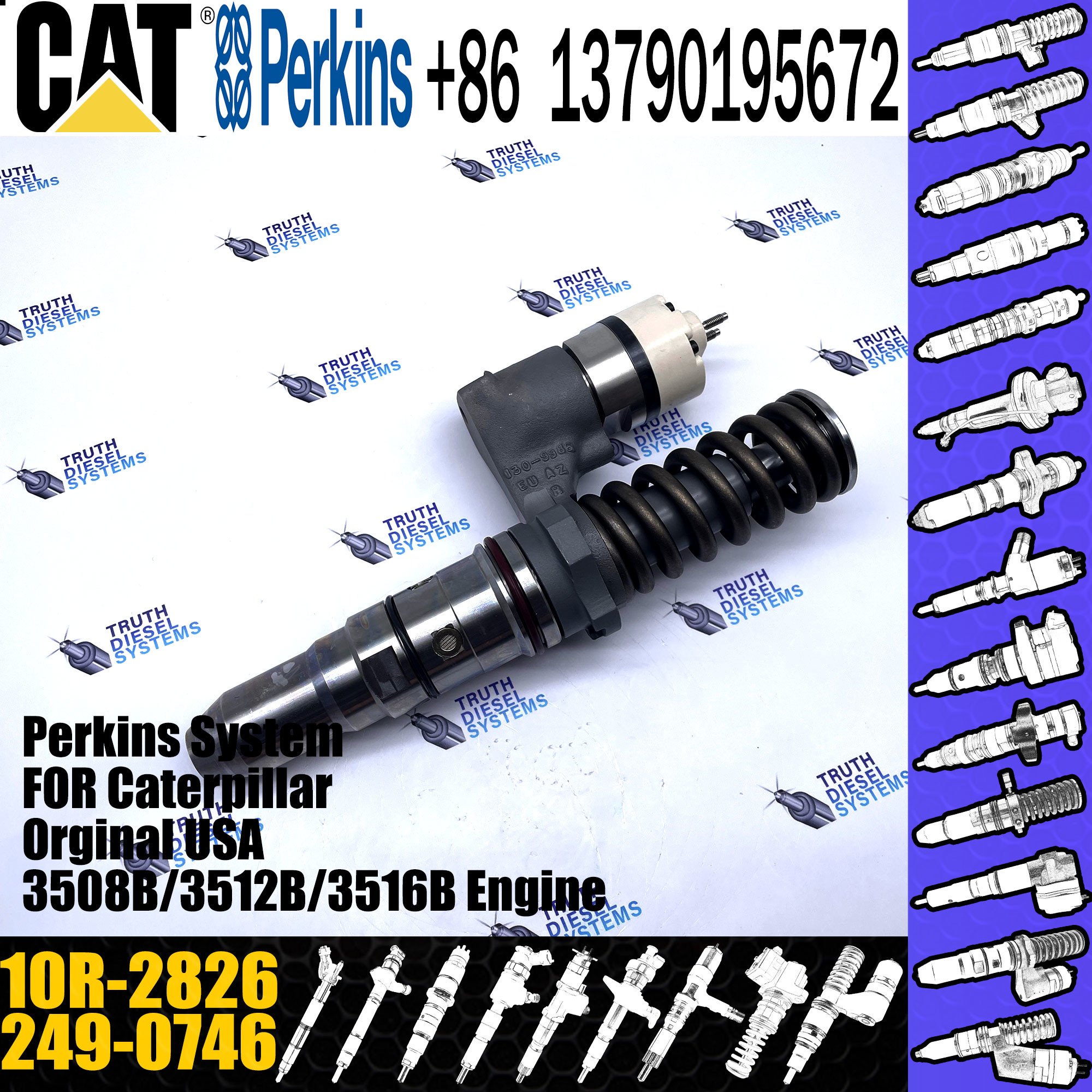 2490746 For CAT Diesel Engine 3508 3512 3516 3524 Common Rail Fuel Injector 249-0746 10R-2826