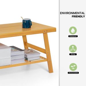50x100x48.5cm Bamboo Dual Tier Coffee Table With Open Storage Shelf For In