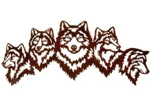 China Vivid Five Wolves Contemporary Metal Wall Sculptures Popular Design factory