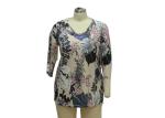 Ladis Shirt Little V-Neckline Shiny Reinstone Decoration 3/4 Sleeves Digital