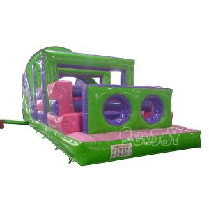 China 12M Length Pink Green Inflatable Obstacle Course For Adult factory