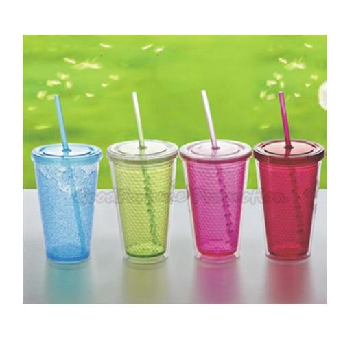 Promotion Coloured printed logo two layer plastic tumbler mug water drink cup