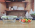 Two Pots Borosilicate Clear Glass Storage Jars , Glass Bowls With Lids