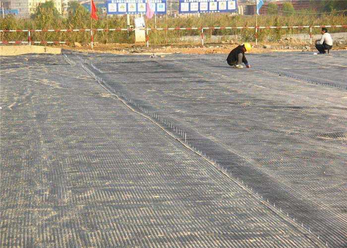 China Coated Bitumen Biaxial Plastic Geogrid 10-100kn/M factory
