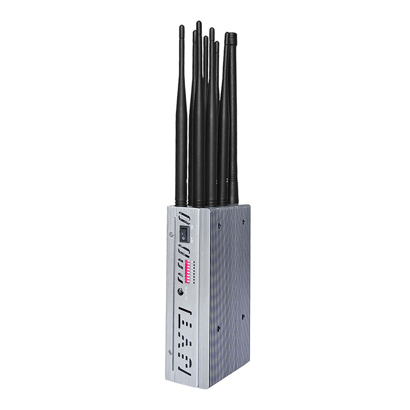 8 Antennas Portable Mobile Phone Signal Jammer with Bigger Hot Sink & Battery Blocks 2G 3G 4G 5G WIFI signals