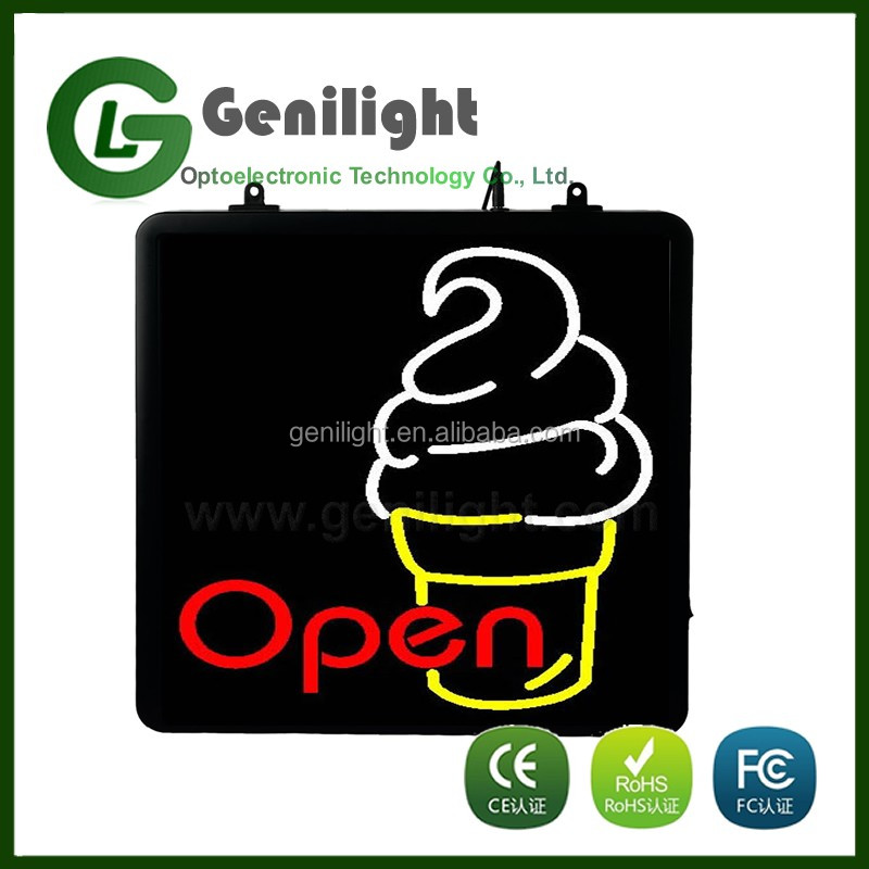 Ice Cream Shop Electronic LED Neon Open Sign with ABS Outframe and Acrylic Front Board