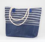 Cotton Canvas Blue And White Striped Beach Bag Ladies Simple Casual Style