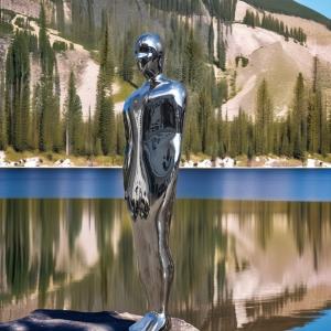 China Custom Modern Abstract Man Stainless Steel Sculpture Life Size Mirror Polished Metal Art factory