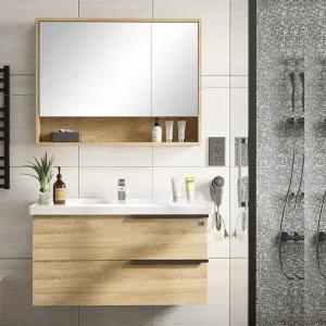 China Floating 24 Inch Wall Hung Vanity Unit With Sink Natural Wood factory