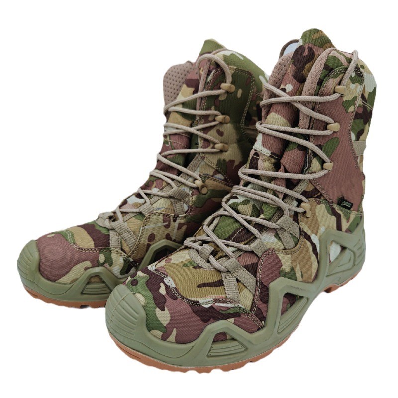Shock-Absorbent Combat Tactical Boots Durable Leather Flat Heel Ankle-High Shaft