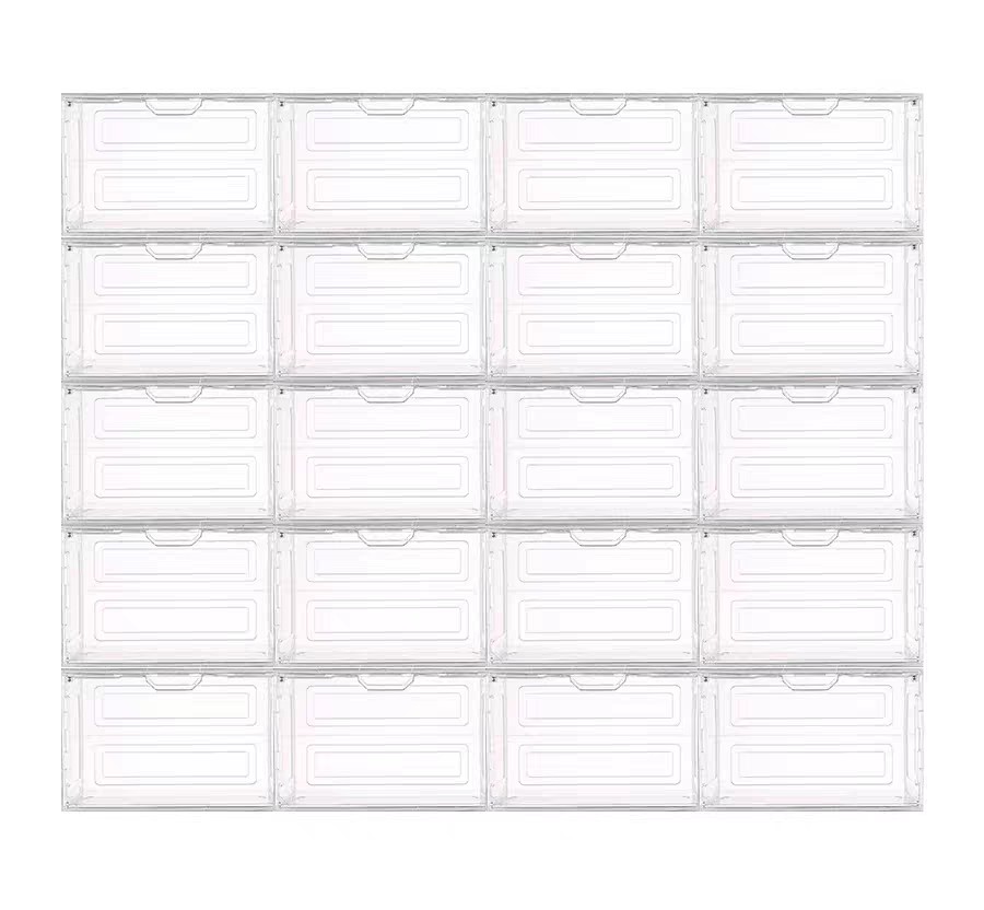 Custom Transparent Plastic Sneaker Stackable Shoe Storage Boxes Drop Front