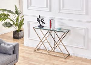 China Electroplate 78cm 115cm Stainless Steel Glass Console Table factory