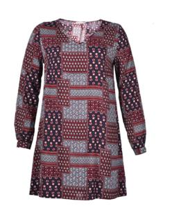 China V Neck Ladies Plus Size Dresses Abstract Printed Dress With Long Sleeve factory
