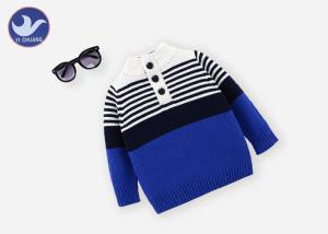China Stripes Boys Knit Pullover Sweater Acrylic Wool 1/4 Stand Collar Button Up Kid Jumper factory