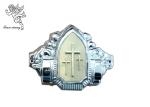 Golden Plastic Coffin Silver Flower Decoration Casket Corner with Iron Bars