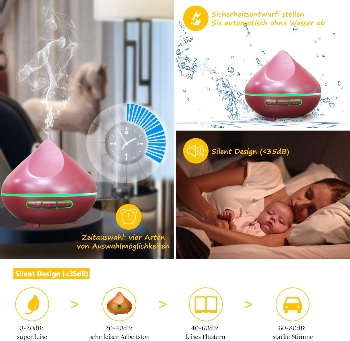 Bud Shaped 300ML Wood Grain Aromatherapy Humidifier Essential Oil Diffuser With Beautiful LED Light
