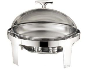 China Stainless Steel Oval Roll Top Chafing Dish W/ 6.8L Oval Food Pan W/ Fuel Holder Lid Fully Open at 180° factory