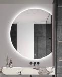 Hotel Bathroom Vanity Wall Half Round Mirror Customized Led Backlit Defogger