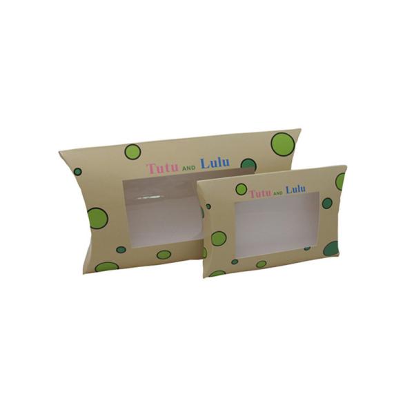 China Custom Recycled Paper Pillow Box Packaging With Transparent Window factory