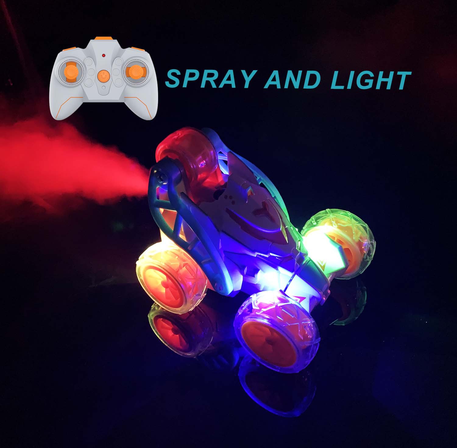 2.4G Stunt Dumper Light Spray Roll Over Remote Control Vehicle for Outdoor Play and Fun