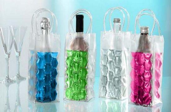 Colorful Handle Plastic Wine Bottle Cooler Bags , Customized PVC Wine Ice Pack