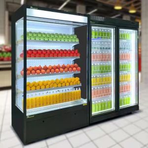 Grocery 4 Display Shelves Cold Drink Multideck Open Chiller With LED Lighting
