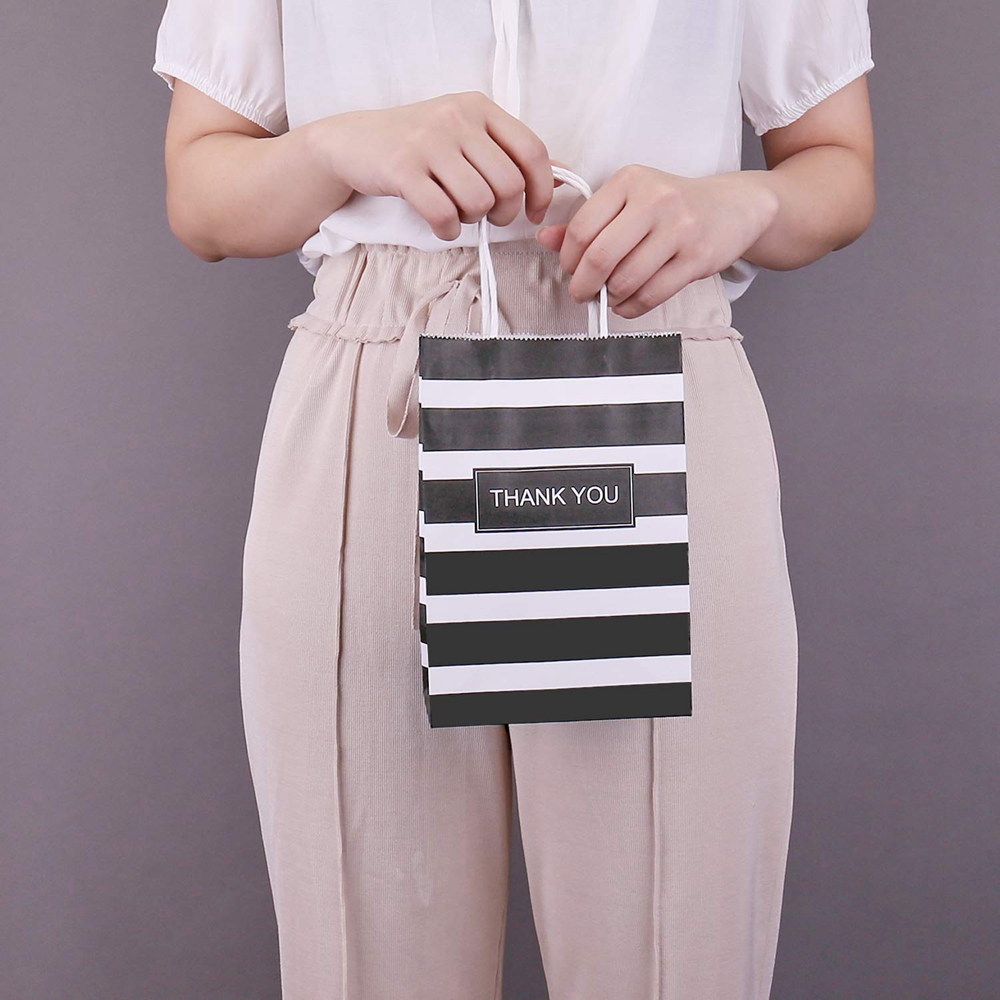 Custom Private Logo Printed Stripe Kraft Paper Bag for Business Shopping Custom Orders