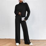 2024 Autumn and Winter Casual High Neck Knitted Long sleeved Sweater Set Women's