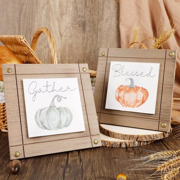 Thanksgiving Decorations Set of 2 Wooden Tabletop Sign Fall Autumn Pumpkin