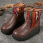 S031 Winter new fleece warm leather women's boots original leather hit color