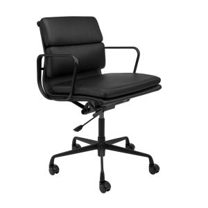 China Mid Century Soft Pad Management Chair , Black Powder Coated Modern Leather Office Chair factory