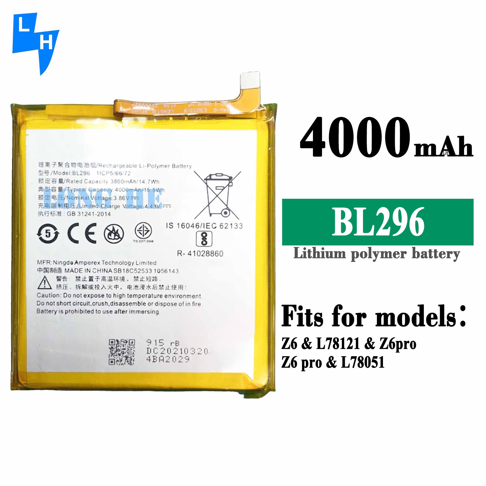Dual IC protection 4000mAh BL296 Battery For Lenovo Z6 L78121 Z6pro Z6 Pro L78051