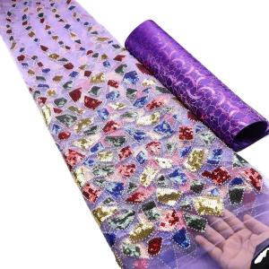 China High quality shiny sequins lace african lace embroidery fabric Nigerian lace fabric for wedding dress women clothing factory