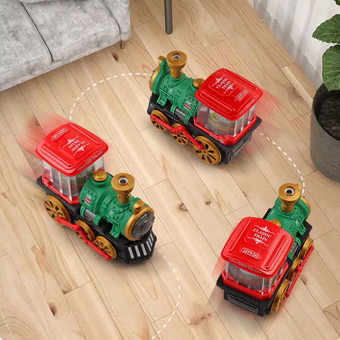 Items Electric Universal Retro Train Colorful Music Light Spray Steam Train for Unisex