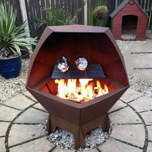 China Decahedron Corten Steel BBQ Grill Outdoor Fire Pit And Barbecue Grill factory