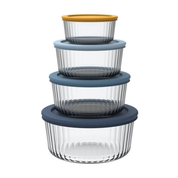 Lightweight Striped Borosilicate Glass Food Container With Simply Store PE Lid