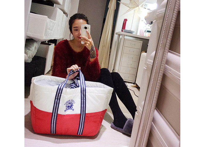 Color Stripes Canvas Tote Bags Large Capacity Inner Heat - Insulating