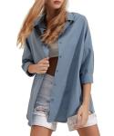 Fashion Women′s Long-Sleeved Shirt Solid Color Button up Shirt Loose Casual