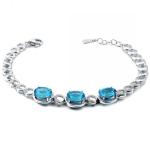 Fashion Jewelry Created Blue Topaz Cubic Zircon 925 Silver Link Chain Bracelet