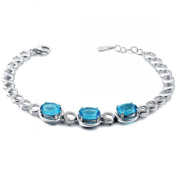 Fashion Jewelry Created Blue Topaz Cubic Zircon 925 Silver Link Chain Bracelet