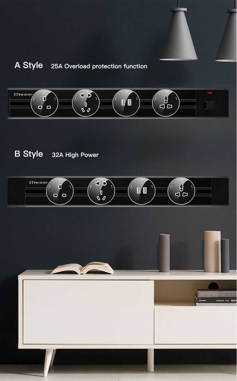 Smart Office Desk Power Track Embedded System Electric Socket Removable Power Track Rail Socket With GSS System