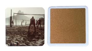 China Square ceramic coaster with round corner,cork backing and UV printed/ silkscreen logo factory