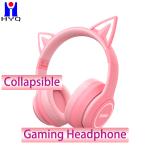 Super Bass Stereo Gaming Headset Pinky Bluetooth Game Over Ear Cat With Mic 40mm