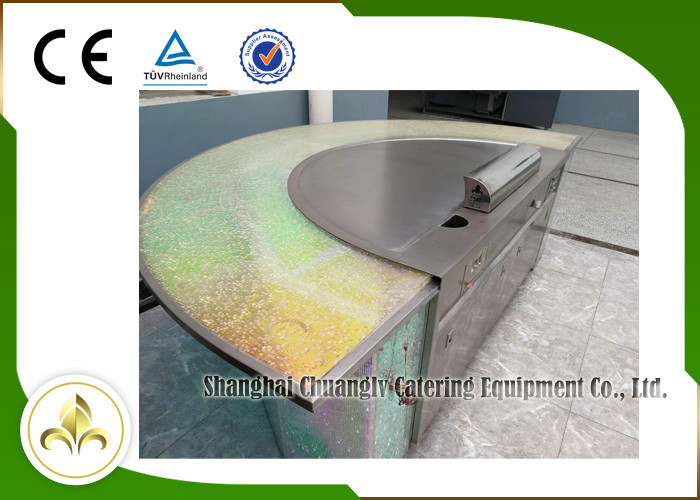 Hotel Teppanyaki Grill Table with Induction wok Burner Semi-circle Shape