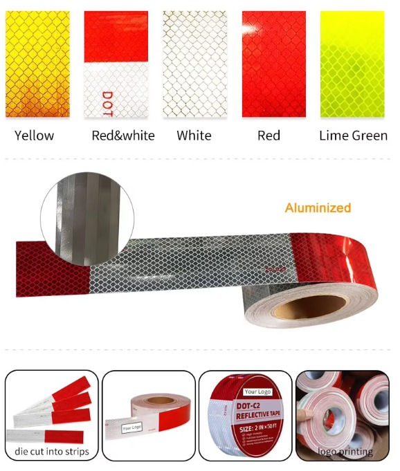 High-Quality Red and White Reflective Warning Tape for Truck, Trailers, Heavy & Long Vehicles